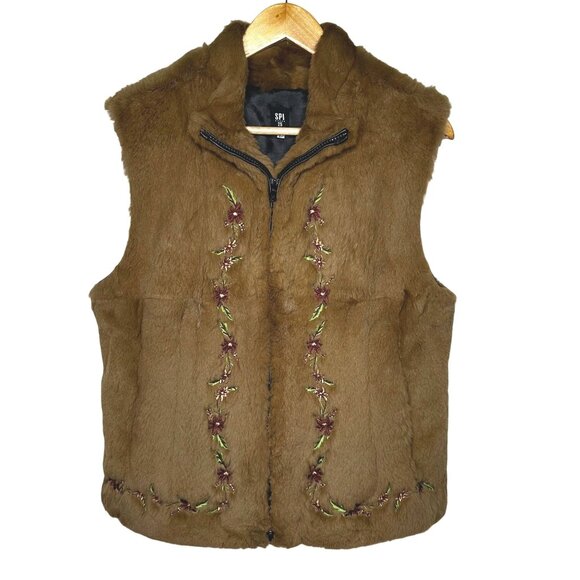 VTG SPI 25 Natural Lapin Rabbit Fur Vest L Double Zip Boho Cottagecore Layering - Picture 1 of 8
